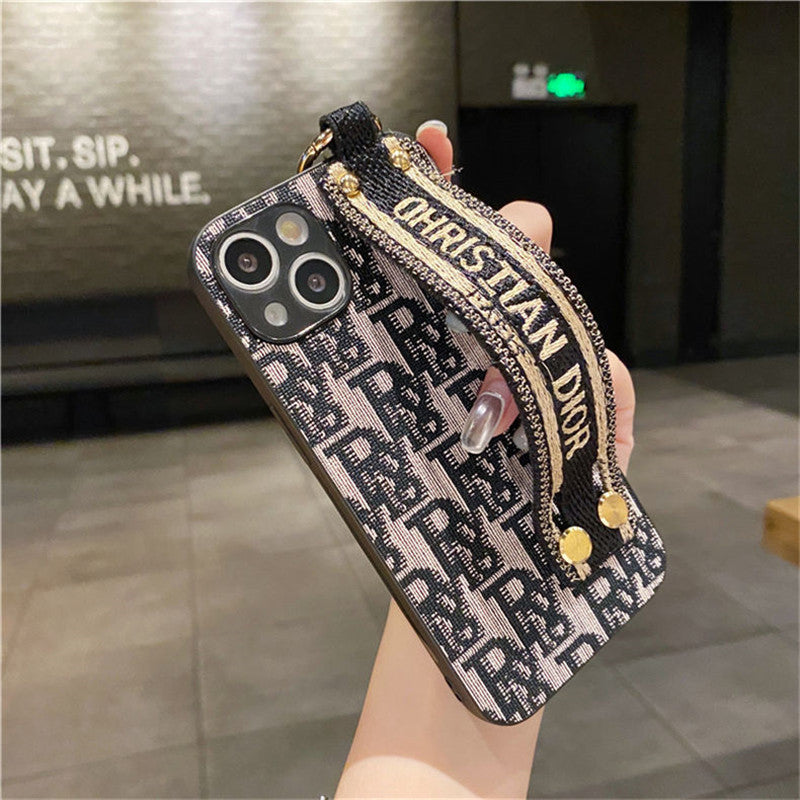 Dior-inspired patterned iPhone 13 case with strap