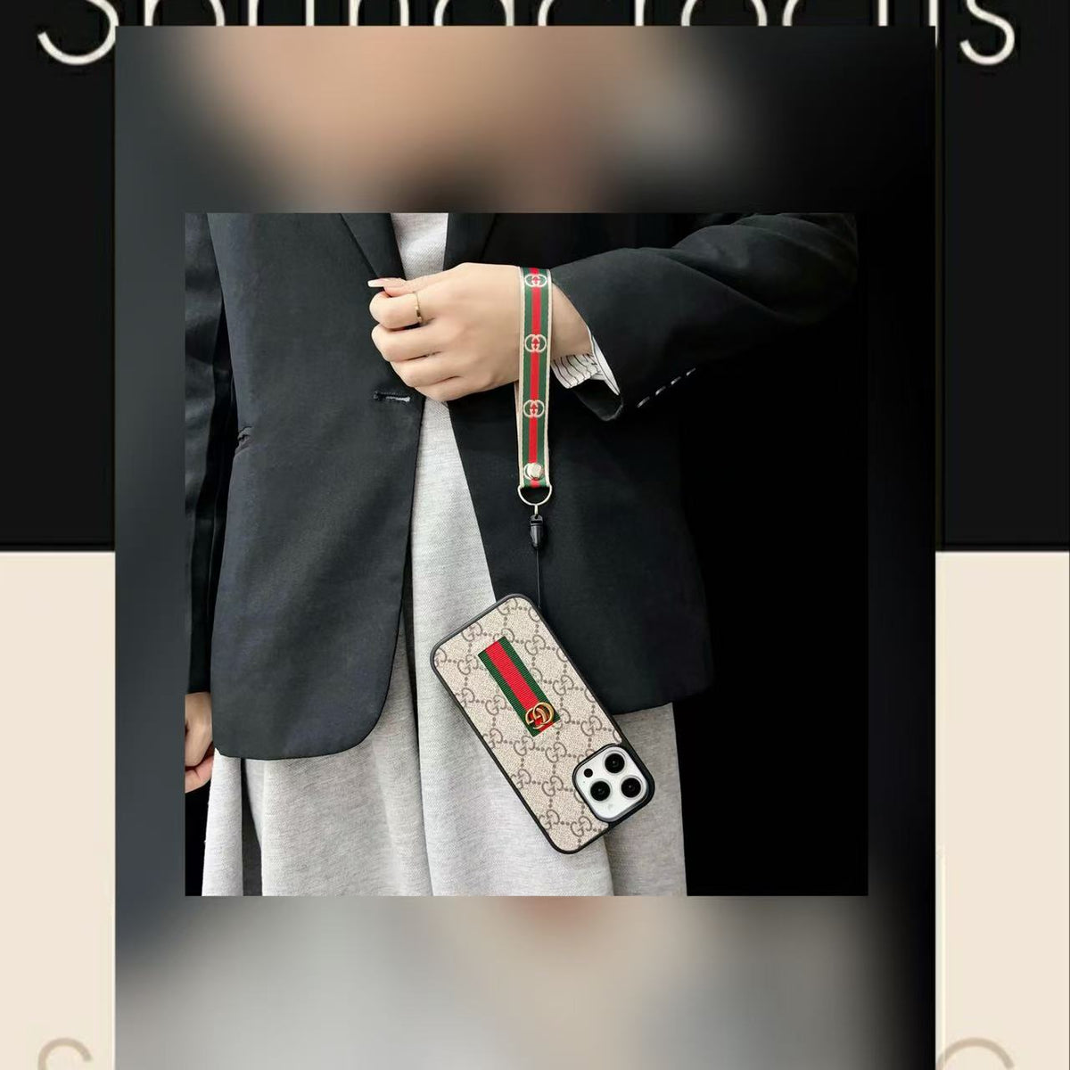 Gucci-inspired iPhone case with hand strap