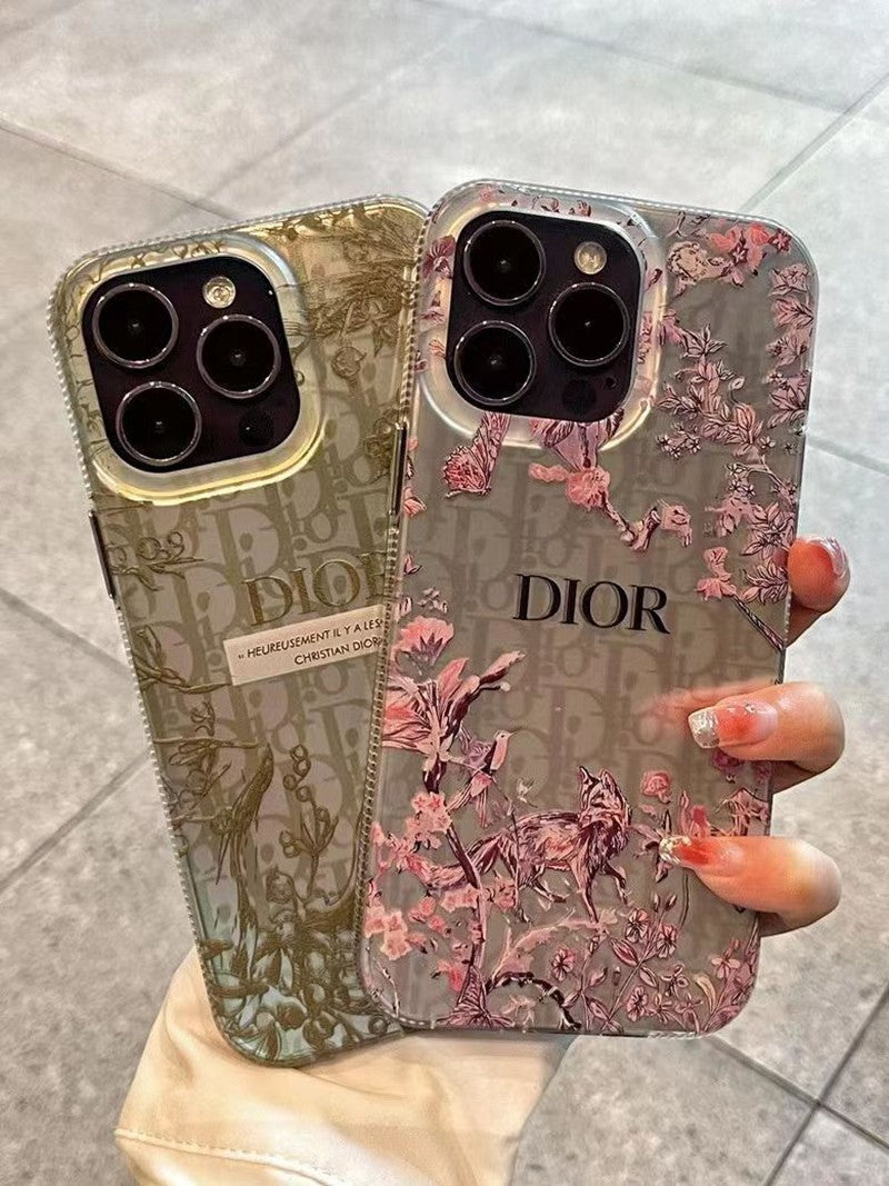 Dior-inspired botanical print case for iPhone 14 Pro