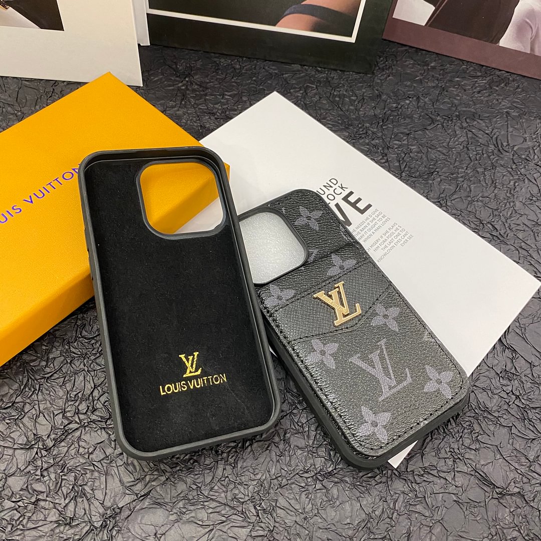 Louis Vuitton-inspired monogram leather iPhone case flip wallet