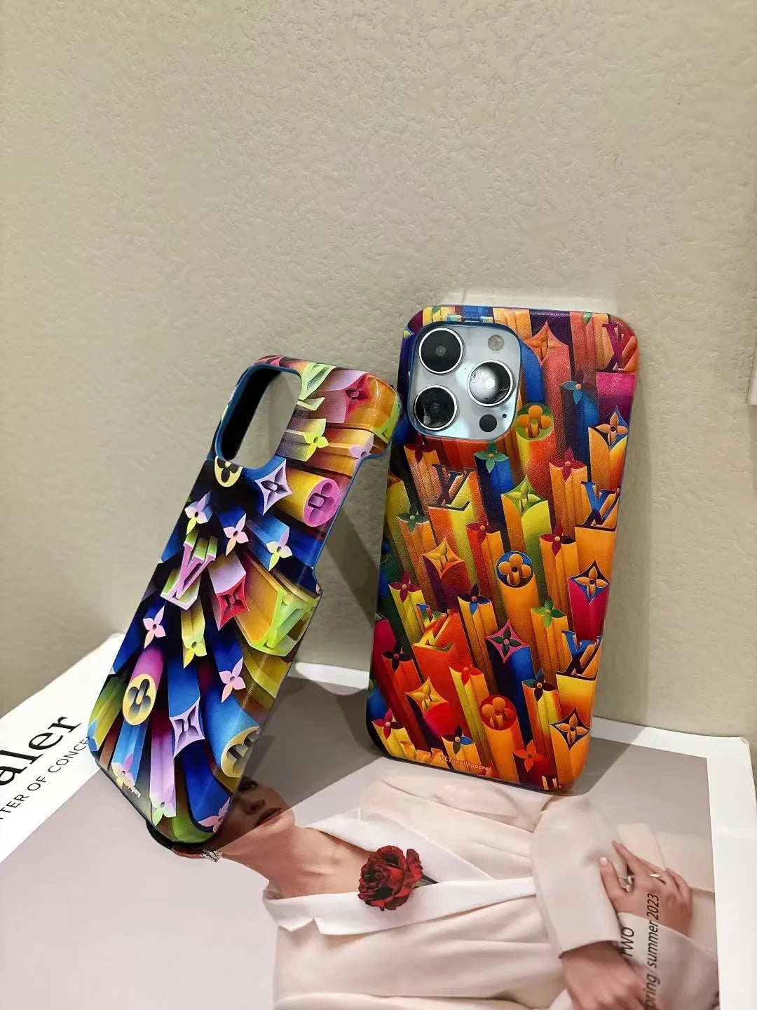 Louis Vuitton-inspired colorful character collage iPhone case