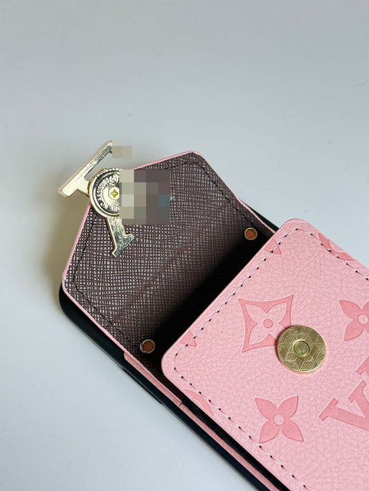 Louis Vuitton-inspired pink iPhone case with card holder