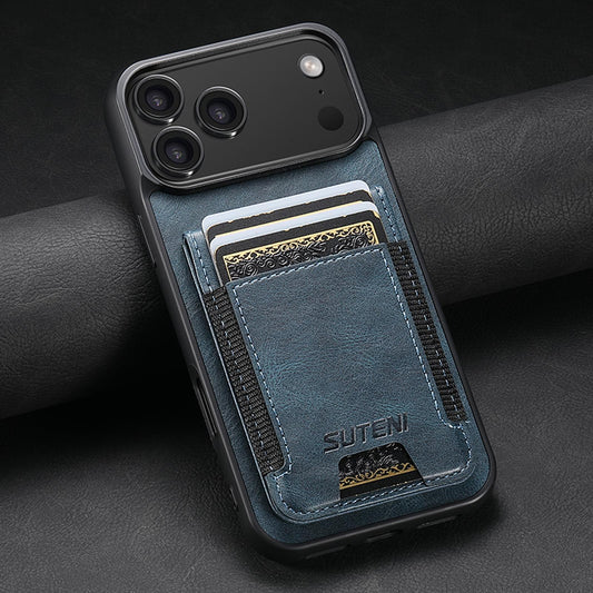 Leather wallet stand back phone case for iPhone 17 / 16 / 15 / 14