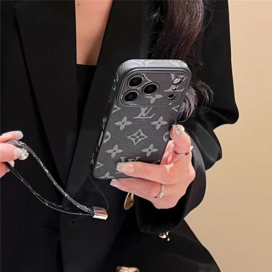 Louis Vuitton-inspired phone monogram case with strap for iPhone 17 / 16 / 15 / 14
