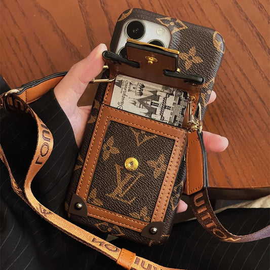 Louis Vuitton-inspired canvas crossbody iPhone case with card holder