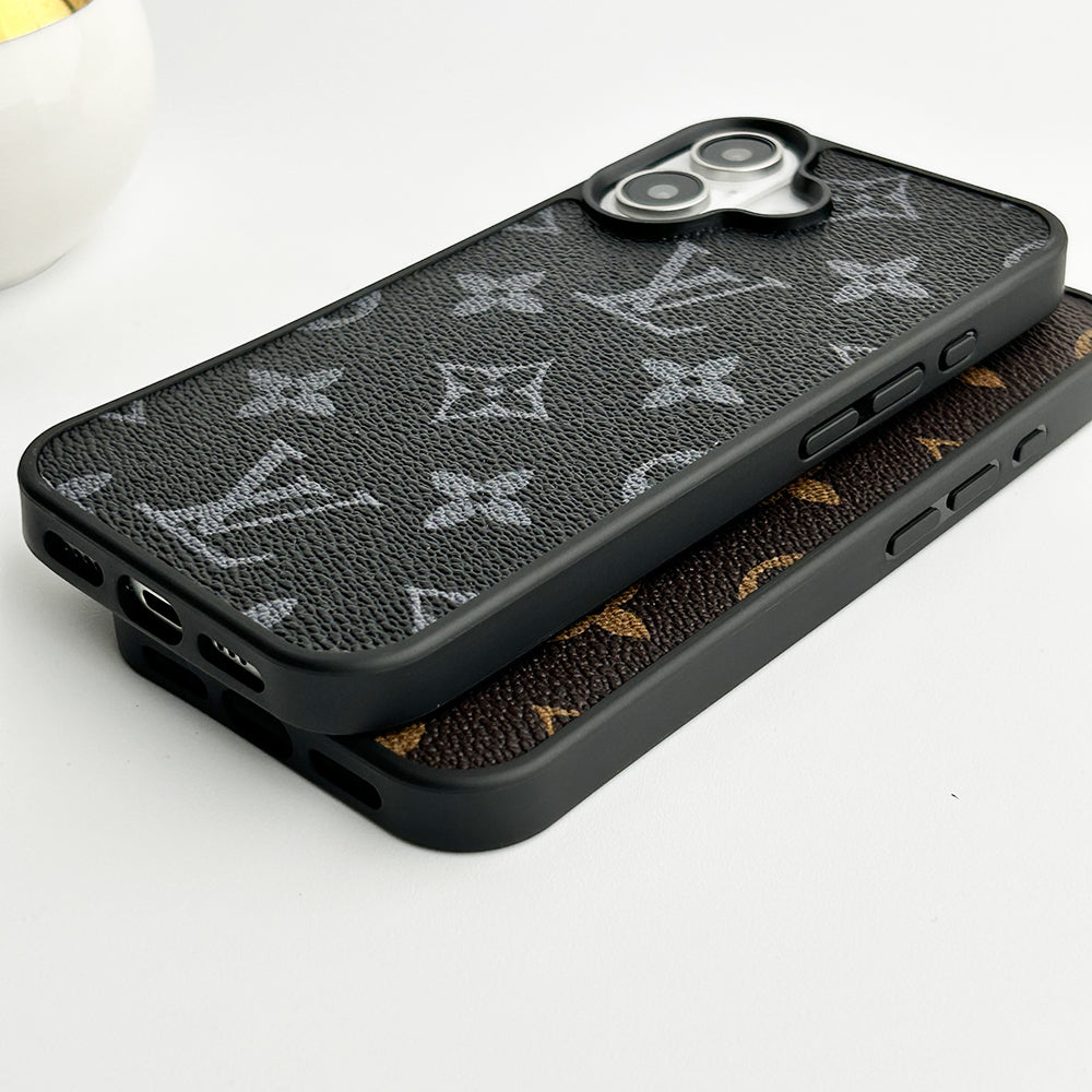 Louis Vuitton-inspired monogram leather iPhone case with camera cutout