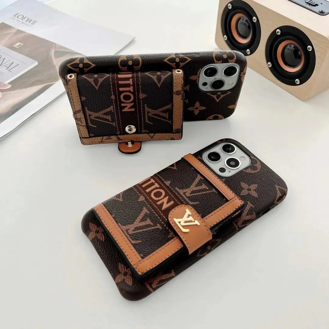 Louis Vuitton-inspired monogram iPhone 17 case with wallet strap