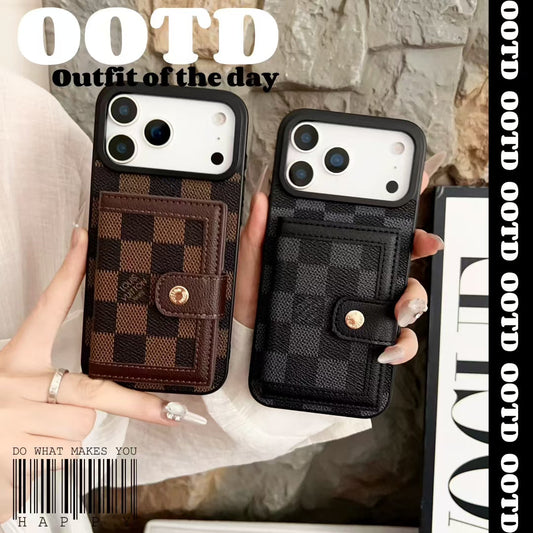 Louis Vuitton-inspired monogram iPhone 17 case with wallet card holder