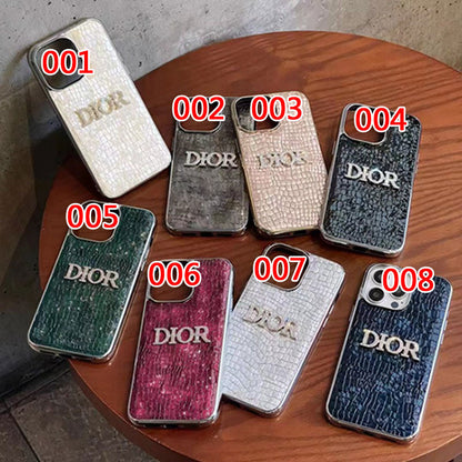 Dior-inspired rhinestone phone case with contrast lettering