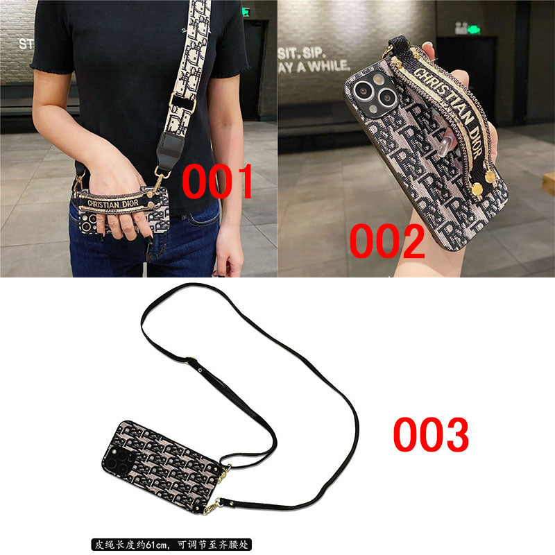 Dior-inspired patterned iPhone 13 case with strap