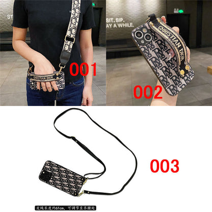 Dior-inspired patterned iPhone 13 case with strap