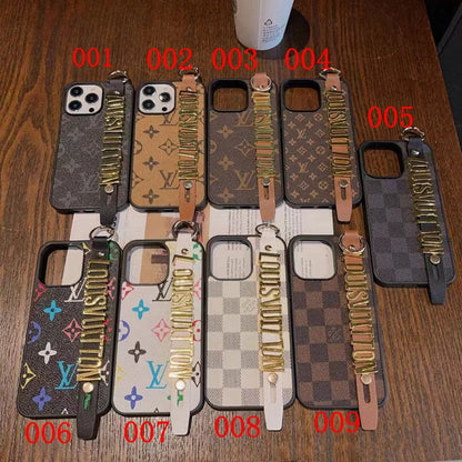 Louis Vuitton-inspired checkered iPhone 17 Pro case with hand strap