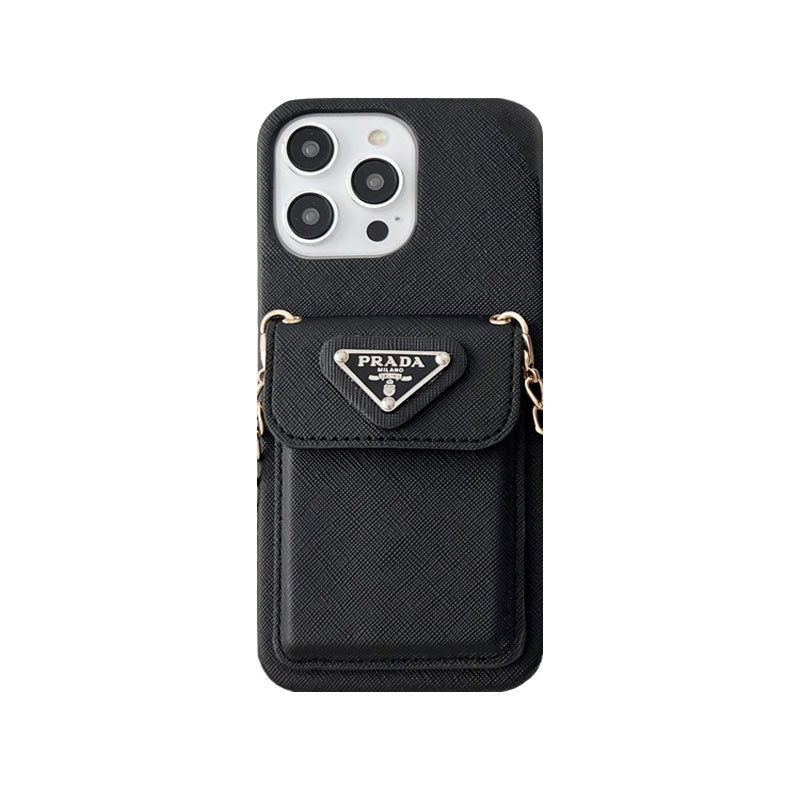 Prada-inspired leather iPhone case with card holder, black