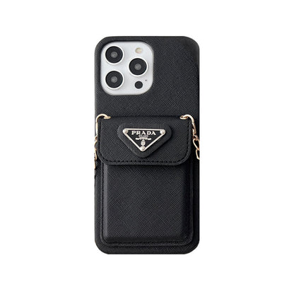 Prada-inspired leather iPhone case with card holder, black