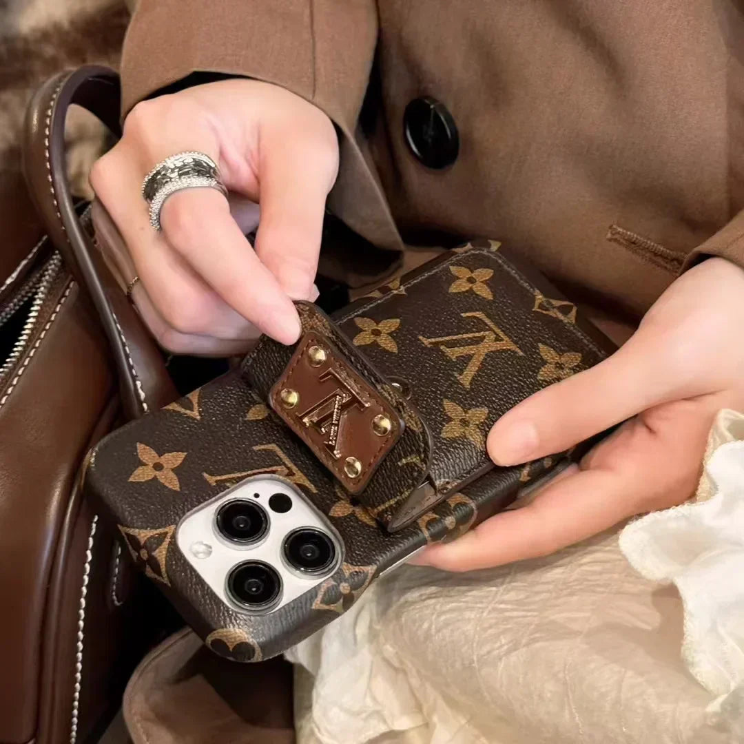 Louis Vuitton-inspired monogram canvas phone case with card holder