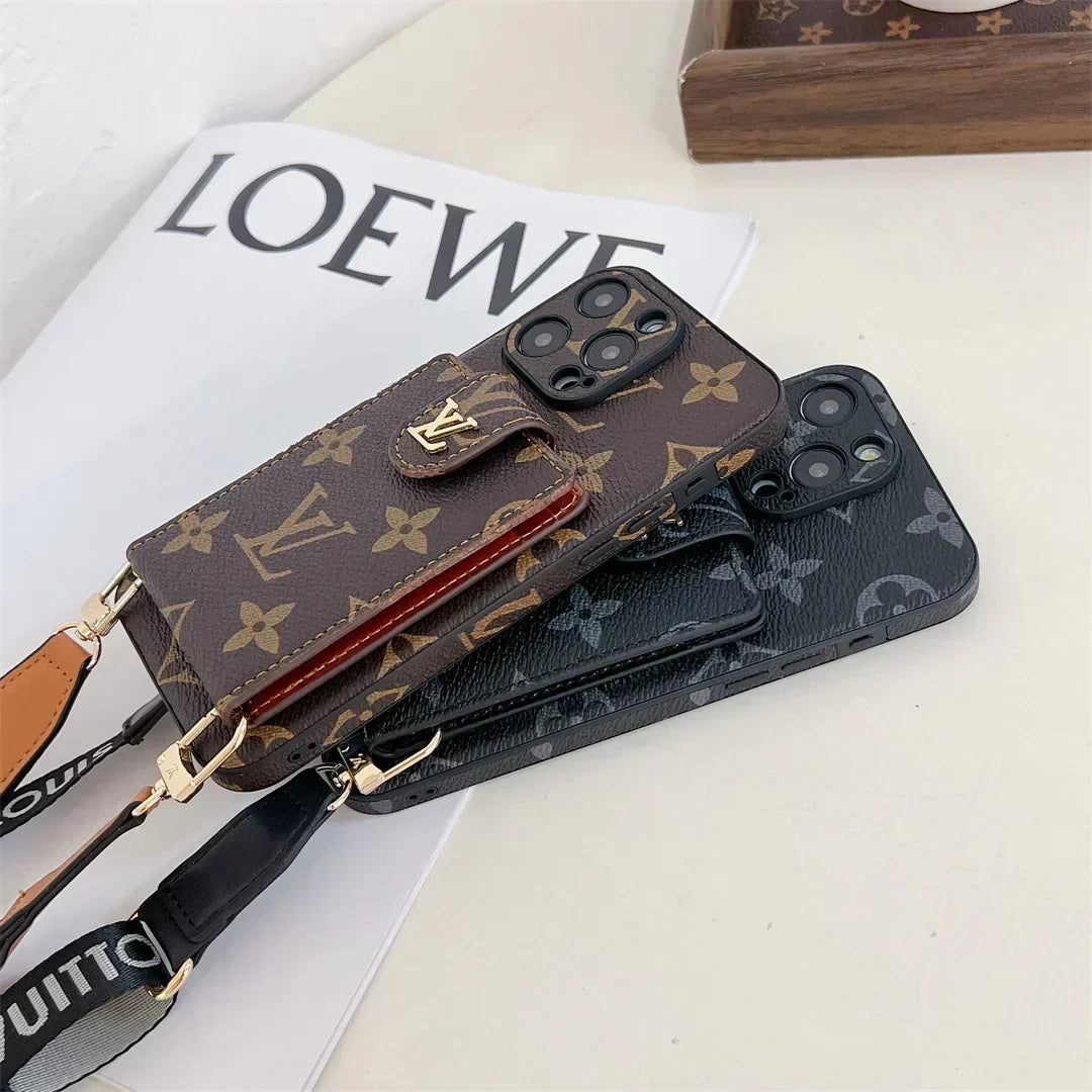 Louis Vuitton-inspired phone monogram case with strap for iPhone 17 / 16 / 15 / 14