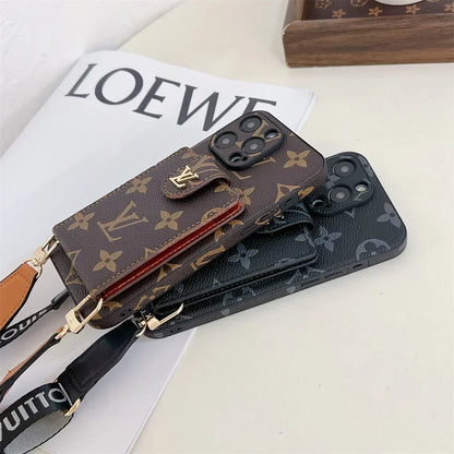 Louis Vuitton-inspired phone monogram case with strap for iPhone 17 / 16 / 15 / 14