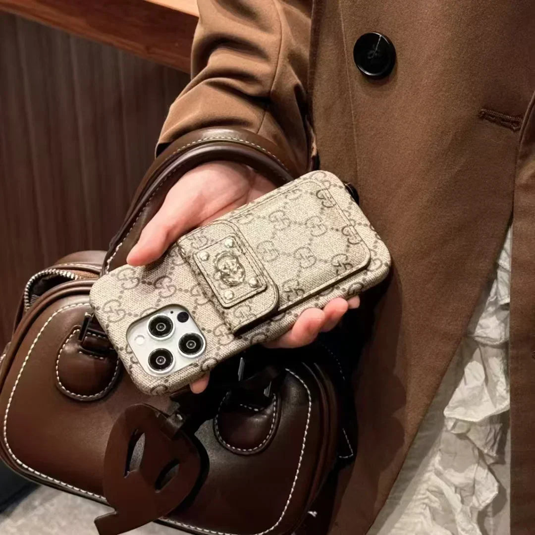 Louis Vuitton-inspired monogram canvas phone case with card holder