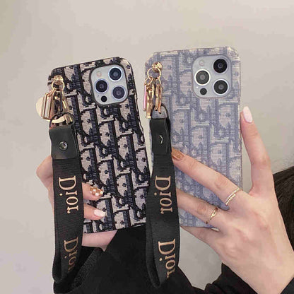 Dior-inspired all-over pattern phone case with hand strap