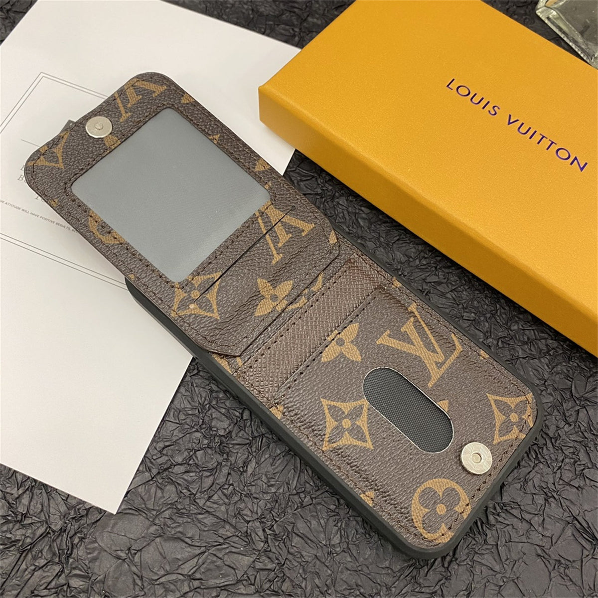 Louis Vuitton-inspired monogram phone case with card pocket