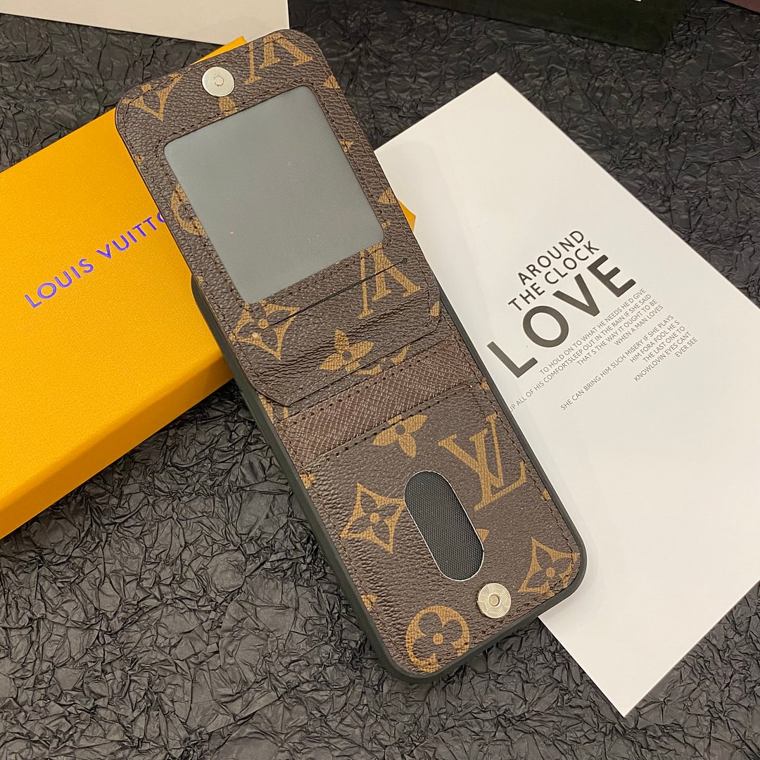 Louis Vuitton-inspired monogram leather iPhone case flip wallet