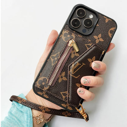 Louis Vuitton-inspired monogram wallet phone case with zip pocket