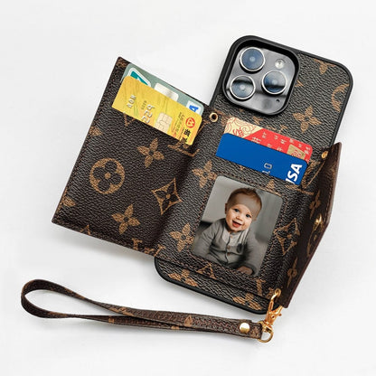 Louis Vuitton-inspired monogram wallet phone case with zip pocket
