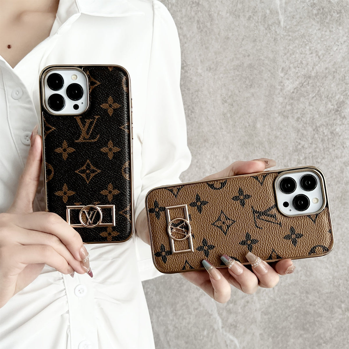 Louis Vuitton-inspired monogram canvas leather iPhone case