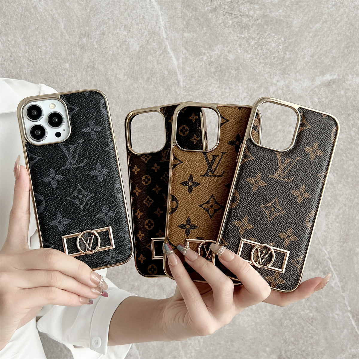 Louis Vuitton-inspired monogram canvas leather iPhone case