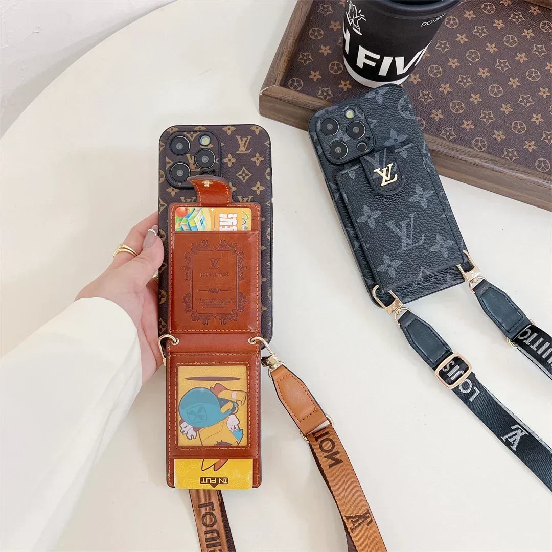 Louis Vuitton-inspired phone monogram case with strap for iPhone 17 / 16 / 15 / 14