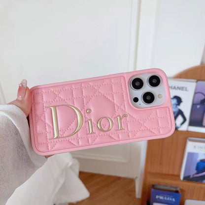 Dior-inspired quilted iPhone case with oversized letter detail