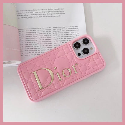 Dior-inspired quilted iPhone case with oversized letter detail