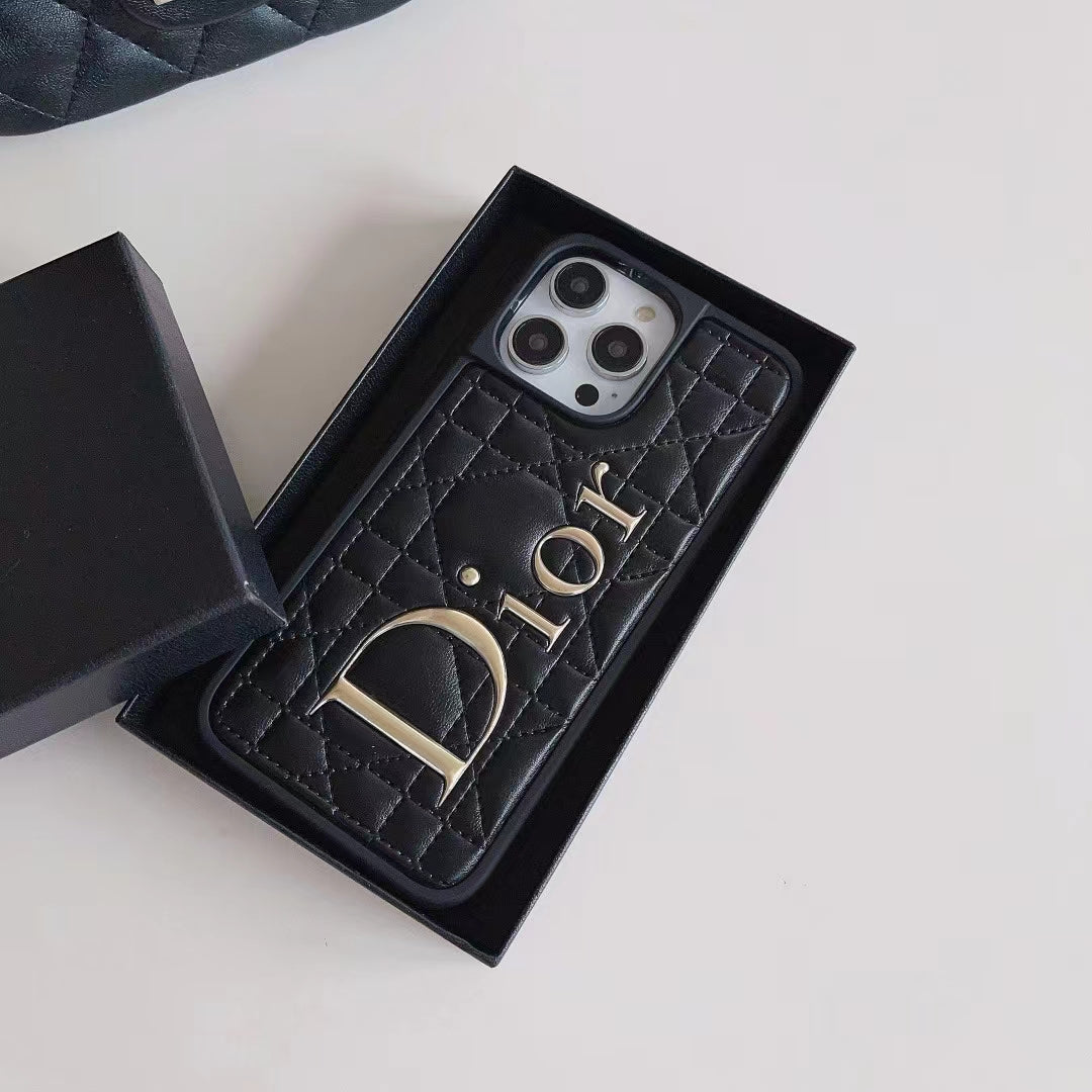 Dior-inspired quilted iPhone case with oversized letter detail