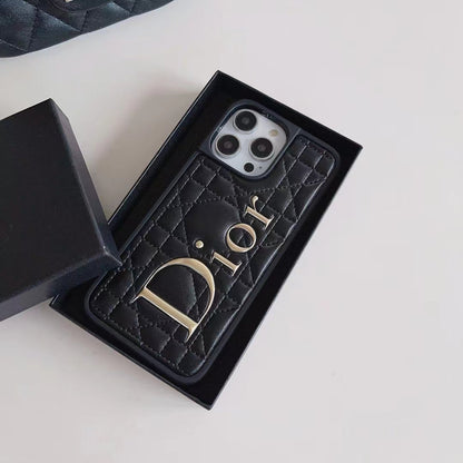 Dior-inspired quilted iPhone case with oversized letter detail