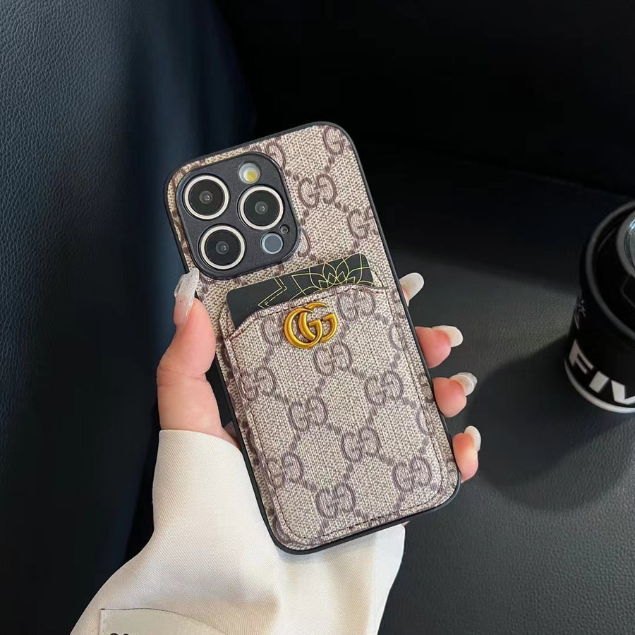 Fashionable phone case with convenient card slot, brown