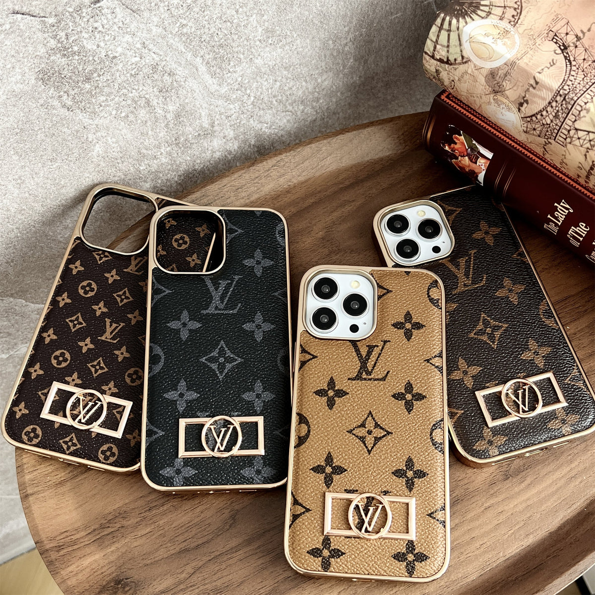 Louis Vuitton-inspired monogram canvas leather iPhone case