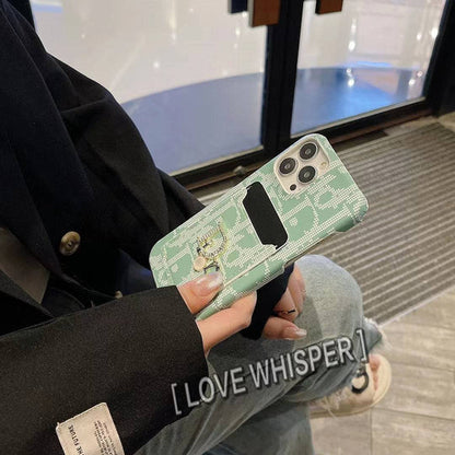 Dior-inspired fashion iPhone case with card holder