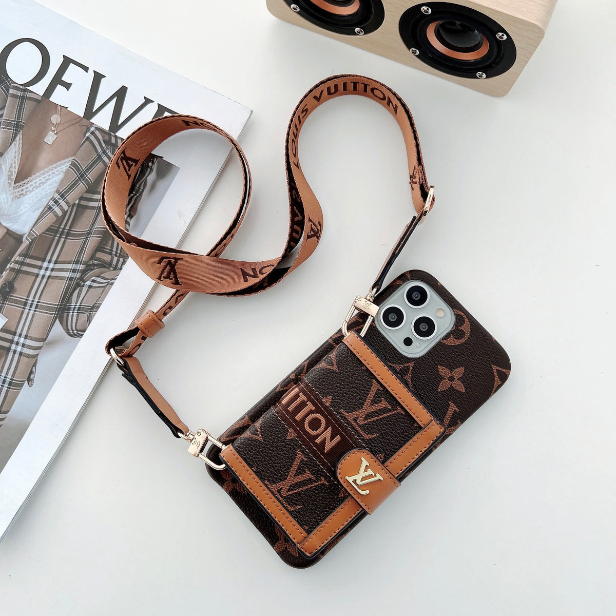 Embroidered wallet card holder phone case