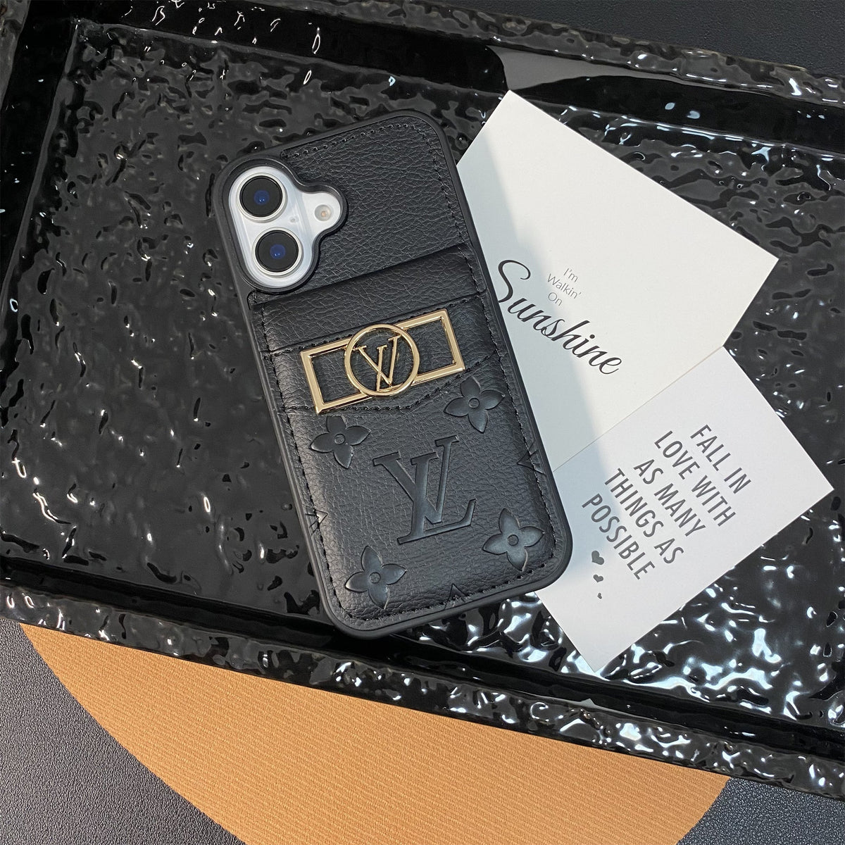 Classic circle monogram canvas iPhone case, embossed black monogram