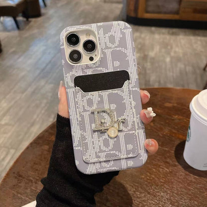 Dior-inspired fashion iPhone case with card holder