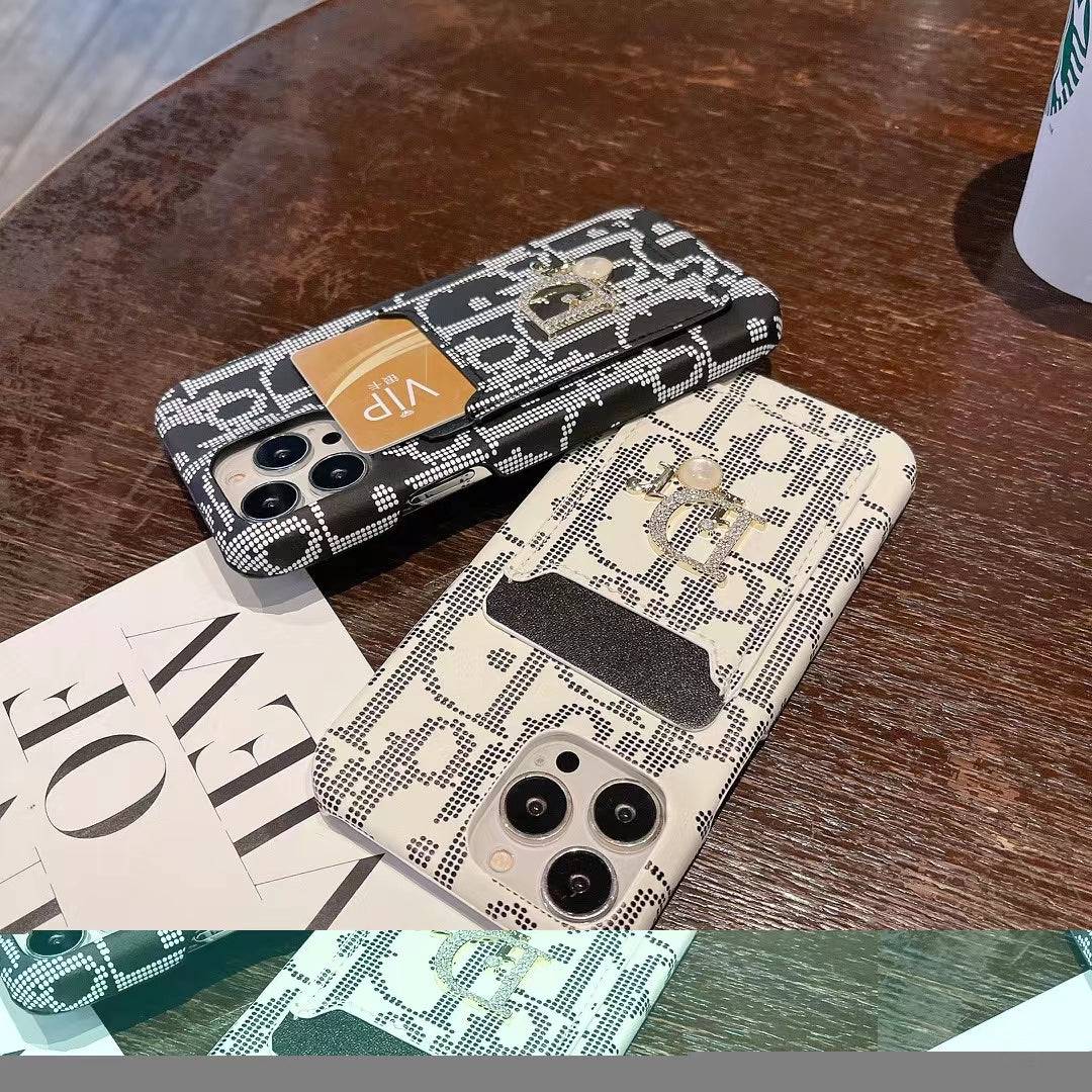 Dior-inspired fashion iPhone case with card holder