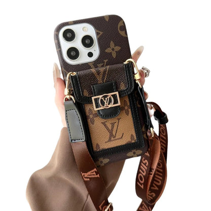 Louis Vuitton-inspired leather monogram crossbody iPhone case