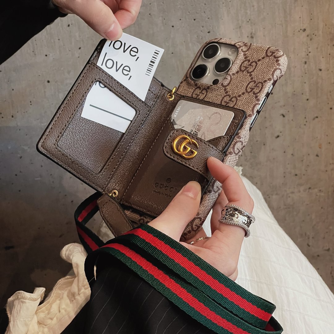 Gucci-inspired leather wallet crossbody iPhone case