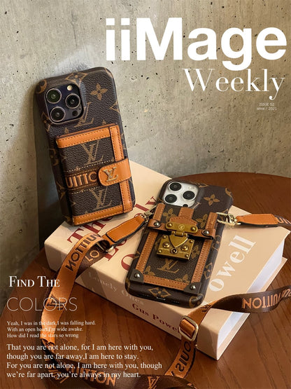 Louis Vuitton-inspired canvas crossbody iPhone case with card holder