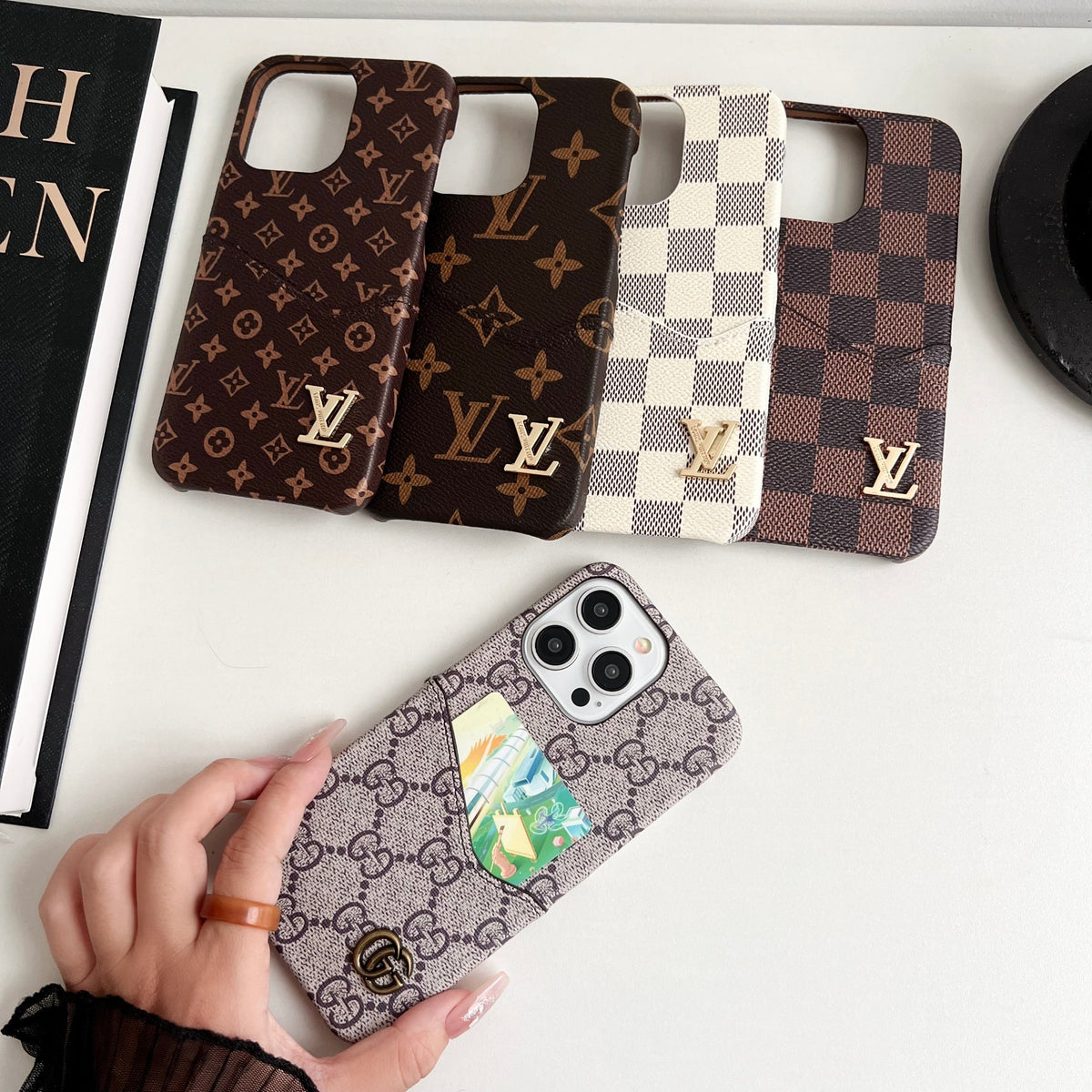 Louis Vuitton-inspired monogram iPhone case card holder