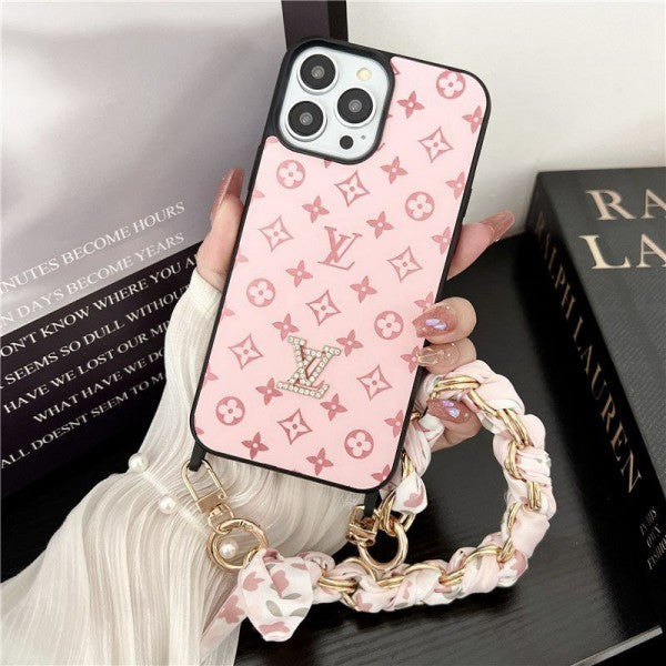Louis Vuitton-inspired monogram phone case with beaded strap