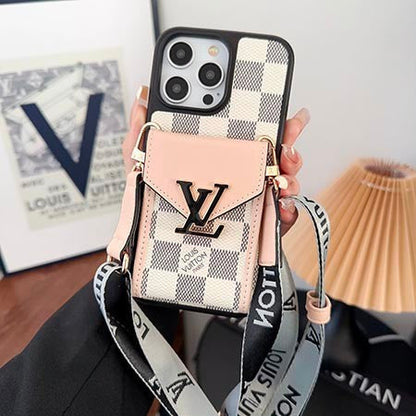 Louis Vuitton-inspired iPhone case with strap and card holder