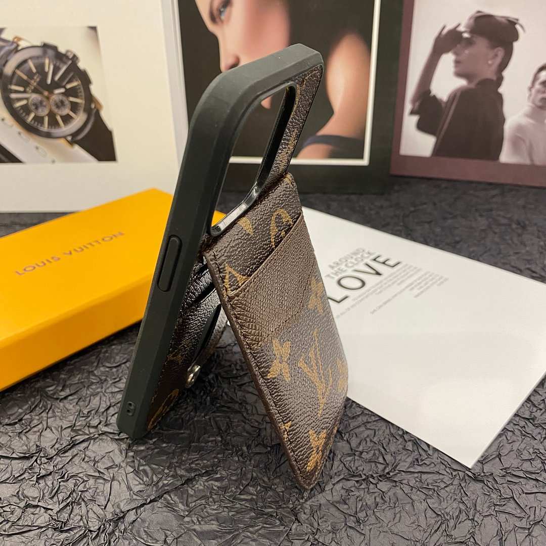 Louis Vuitton-inspired monogram leather iPhone case flip wallet