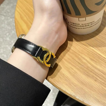 Chanel-inspired leather watch strap with metal detail