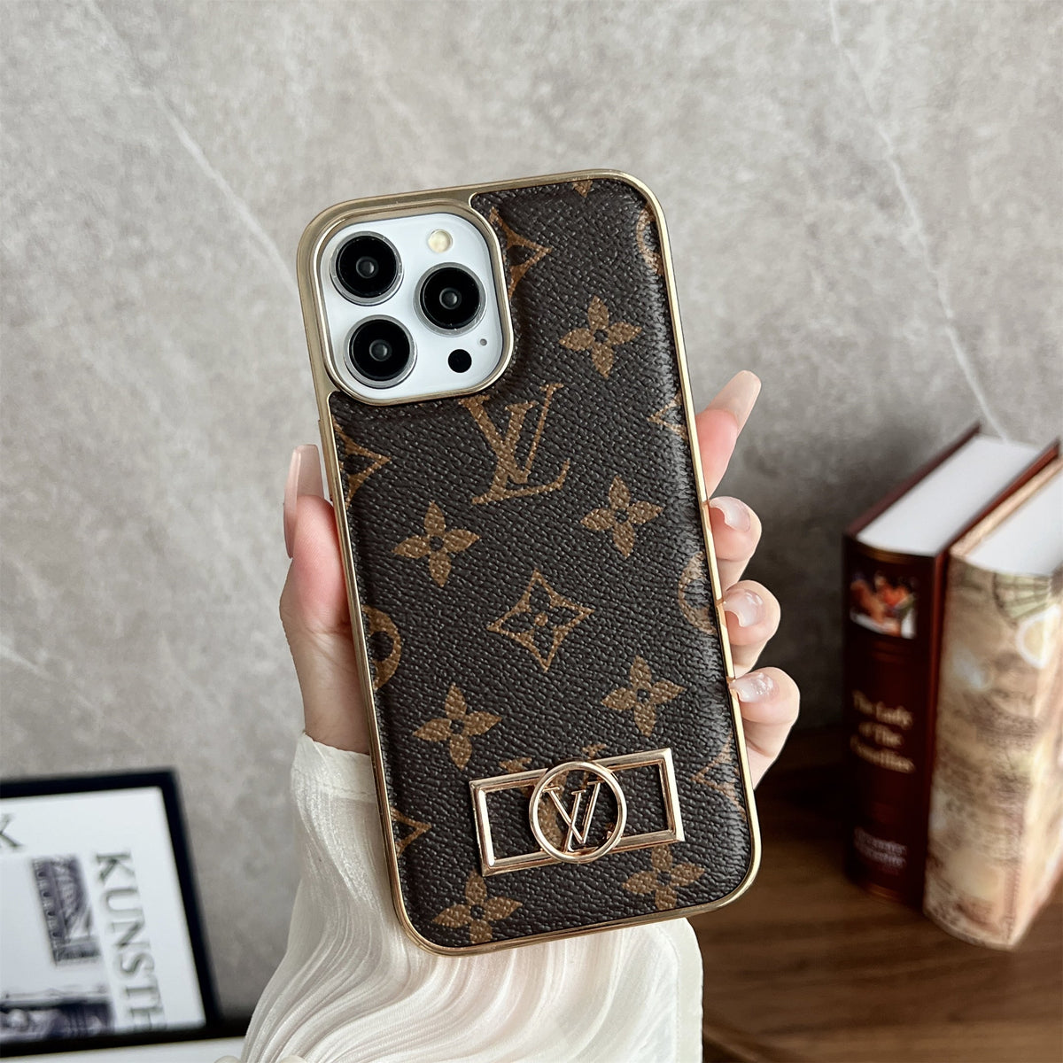 Louis Vuitton-inspired monogram canvas leather iPhone case